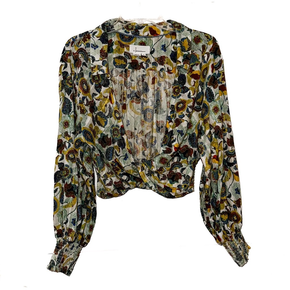 Anthropologie Floral Wrap Twist Smocked
Crop Long Sleeved Top, EUC, Small